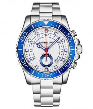 Aquadiver Stuhrling Brigadier 3966 Quartz 42mm Diver Hombre Azules Blancas | 063971-DKB