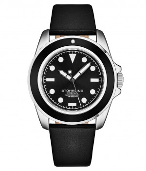Aquadiver Stuhrling CarbonWave Japanese Quartz 42mm Dive Watch 4027 Hombre Negras Negras | 576908-LKA