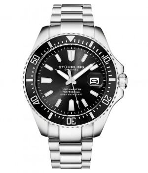 Aquadiver Stuhrling Depthmaster 3950A Quartz 42mm Diver Hombre Negras Plateadas | 936184-RBO
