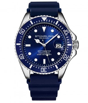 Aquadiver Stuhrling Depthmaster 3950R Quartz 42mm Diver Hombre Azules Plateadas | 874293-SYP