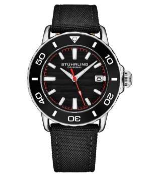 Aquadiver Stuhrling Explorer 4041 Quartz 40mm Diver Hombre Negras Plateadas | 453810-QLW