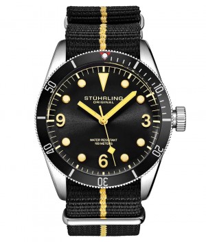 Aquadiver Stuhrling Forti 3958 Quartz 41mm Diver Hombre Negras Plateadas | 527149-WDN