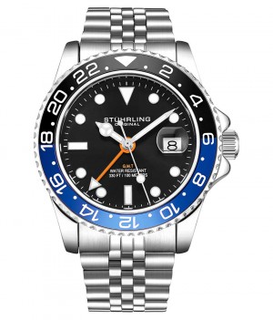 Aquadiver Stuhrling Meridian 3968 GMT Quartz 42mm Diver Hombre Negras Plateadas | 107962-ERX