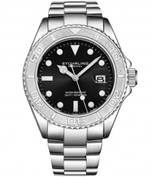 Aquadiver Stuhrling Oceana 3967 Quartz 42mm Diver Hombre Negras Plateadas | 802359-YDE