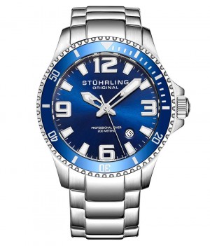 Aquadiver Stuhrling Regatta Champion 395 Quartz 42mm Diver Hombre Azules Plateadas | 876124-WAV