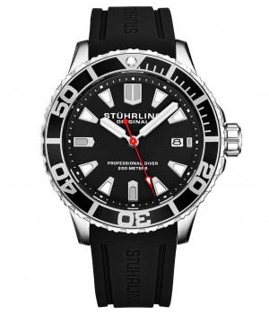 Aquadiver Stuhrling Sailtimer 708 Quartz 42mm Diver Hombre Negras Plateadas | 267150-LSP