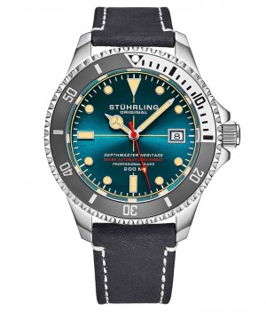 Aquadiver Stuhrling Swiss Automático Depthmaster Heritage 883HL 42mm Diver Hombre Azules Plateadas | 126394-ZGW