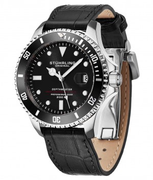 Aquadiver Stuhrling Swiss Automático Depthmaster 883L 42mm Diver Hombre Negras Plateadas | 079153-KHJ