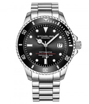 Aquadiver Stuhrling Swiss Automático Depthmaster 883 42mm Diver Hombre Negras Plateadas | 769034-XMA