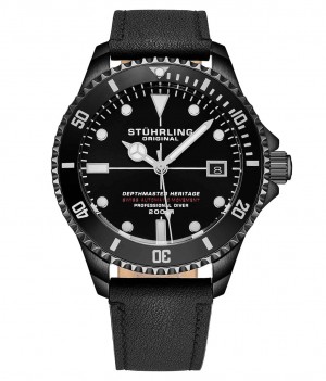 Aquadiver Stuhrling Swiss Automático Depthmaster Heritage 883HB 42mm Diver Hombre Negras Negras | 781039-LCN
