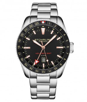 Aquadiver Stuhrling Voyager GMT 4017 Quartz GMT 42mm Diver Hombre Plateadas | 062135-FOZ