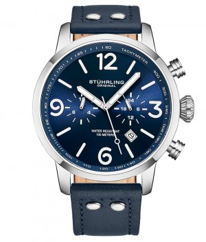 Aviator Stuhrling 3956 Quartz 45mm Hombre Azules Plateadas | 876142-LQS