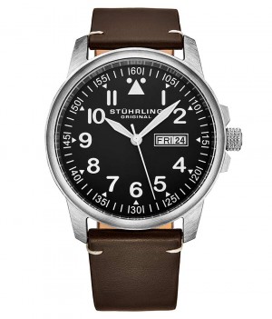 Aviator Stuhrling 850 Quartz 42mm Hombre Negras Plateadas | 207861-ZEN