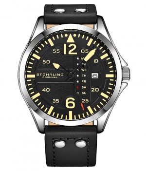 Aviator Stuhrling Aeronaut 3916 Quartz 43mm Hombre Negras Plateadas | 275618-JSV