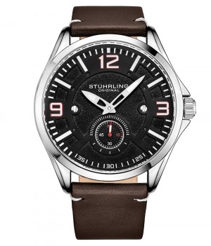 Aviator Stuhrling C934S Quartz 43mm Hombre Negras Plateadas Marrones Oscuro | 934862-FSI