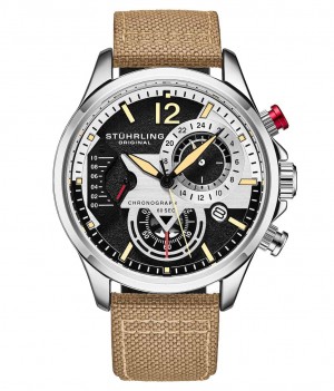 Aviator Stuhrling Cordura 908 Quartz 45mm Hombre Negras Plateadas | 718932-VXZ