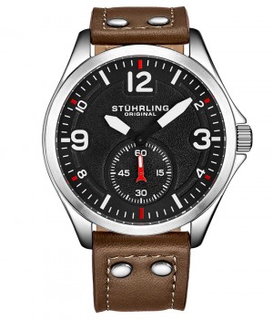 Aviator Stuhrling Tuskegee 684 Quartz 44mm Hombre Negras Plateadas | 128745-SBN