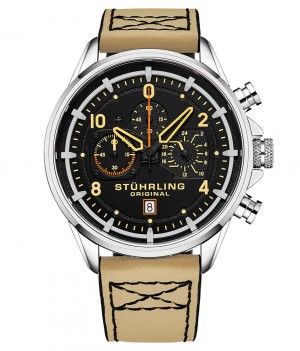 Aviator Stuhrling Volda 929 45mm Quartz Watch Hombre Negras Plateadas | 670485-IKM