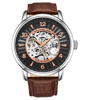 Legacy Stuhrling 3973 Automático 48mm Skeleton Hombre Negras Plateadas | 254089-EBS