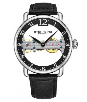 Legacy Stuhrling Bridge 3914 Mechanical 42mm Skeleton Hombre Negras Plateadas | 290836-TVG
