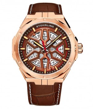 Legacy Stuhrling Swiss Automático Gio 379 41mm Skeleton Hombre Marrones Rosas | 169084-IOH