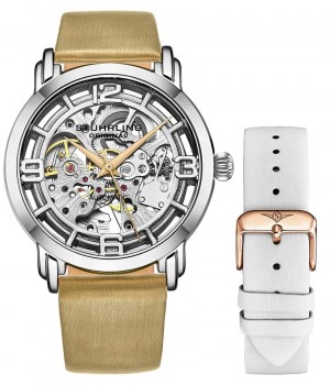 Legacy Stuhrling Winchester 3982 Automático 40mm Skeleton + White Cuero Correa Mujer Plateadas Plateadas | 867042-IRS