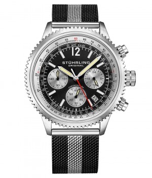 Monaco Stuhrling 3976 Quartz 42mm Cronógrafo Hombre Negras Plateadas | 280417-LPZ