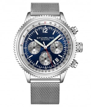 Monaco Stuhrling 4015 44mm Cronógrafo Hombre Azules Plateadas | 503694-BWT