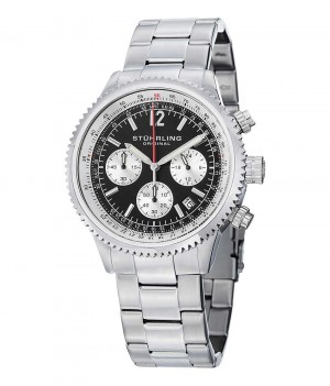 Monaco Stuhrling 669B Quartz 42mm Cronógrafo Hombre Negras Plateadas | 790814-XGC