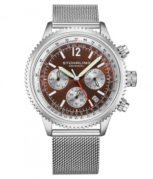 Monaco Stuhrling 669M and 3976 42mm Cronógrafo Hombre Marrones Plateadas | 518079-HLI