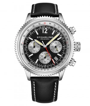 Monaco Stuhrling 669 Quartz 42mm Cronógrafo Hombre Negras Plateadas | 284379-QAC