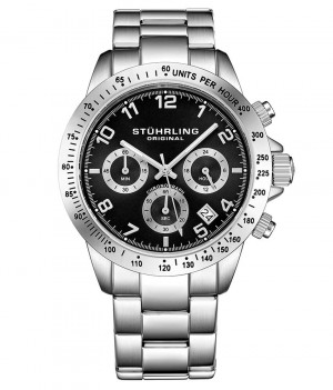 Monaco Stuhrling Concorso 665B Quartz 40mm Cronógrafo Hombre Negras Plateadas | 496502-YBJ