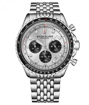 Monaco Stuhrling Japanese Cronógrafo RaceWay 1010 44mm Quartz Watch Hombre Plateadas | 234709-MPZ