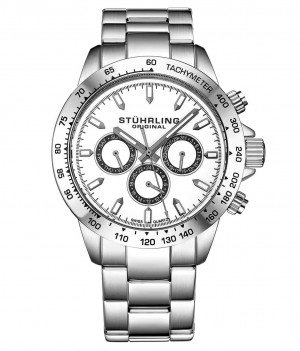 Monaco Stuhrling Raceway 564 GMT Quartz 42mm Cronógrafo Hombre Blancas Plateadas | 462759-FYP