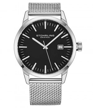 Symphony Stuhrling Ascot 555M Quartz 42mm Classic Hombre Negras Plateadas | 456703-SKN